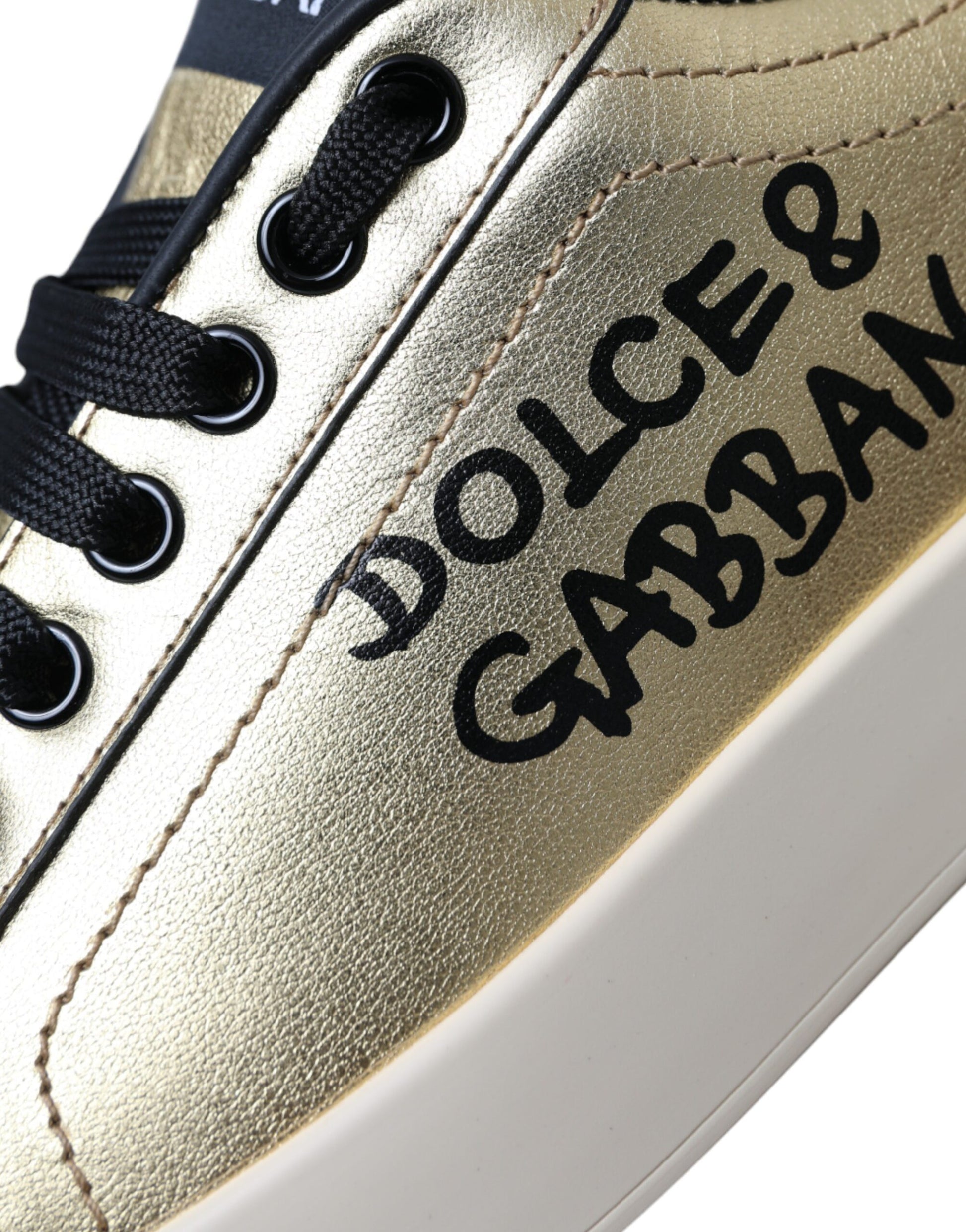 Dolce & Gabbana Gold Portofino Calf Leather Sneakers Women Shoes by Dolce & Gabbana