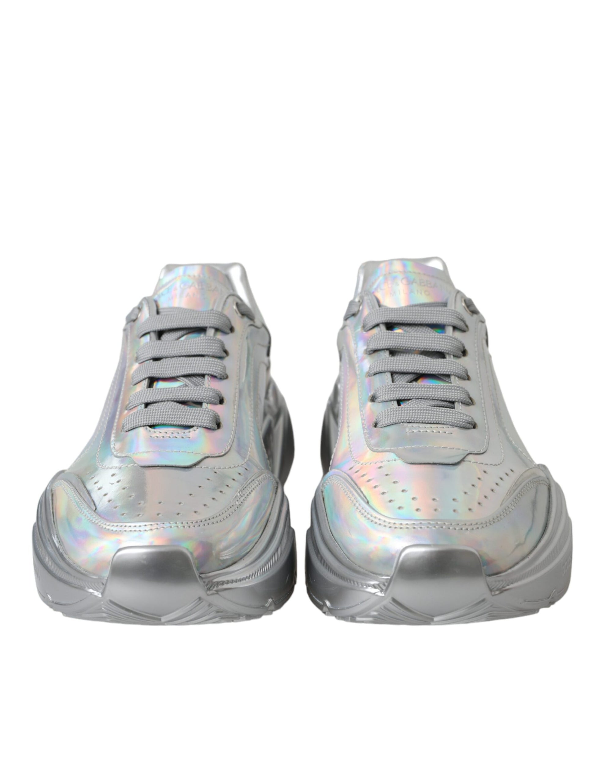 Dolce & Gabbana Silver Iridescent DAYMASTER Leather Sneakers Shoes by Dolce & Gabbana