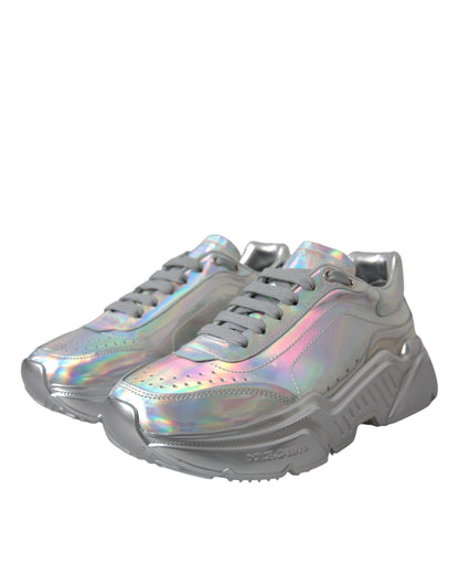 Dolce & Gabbana Silver Iridescent DAYMASTER Leather Sneakers Shoes by Dolce & Gabbana
