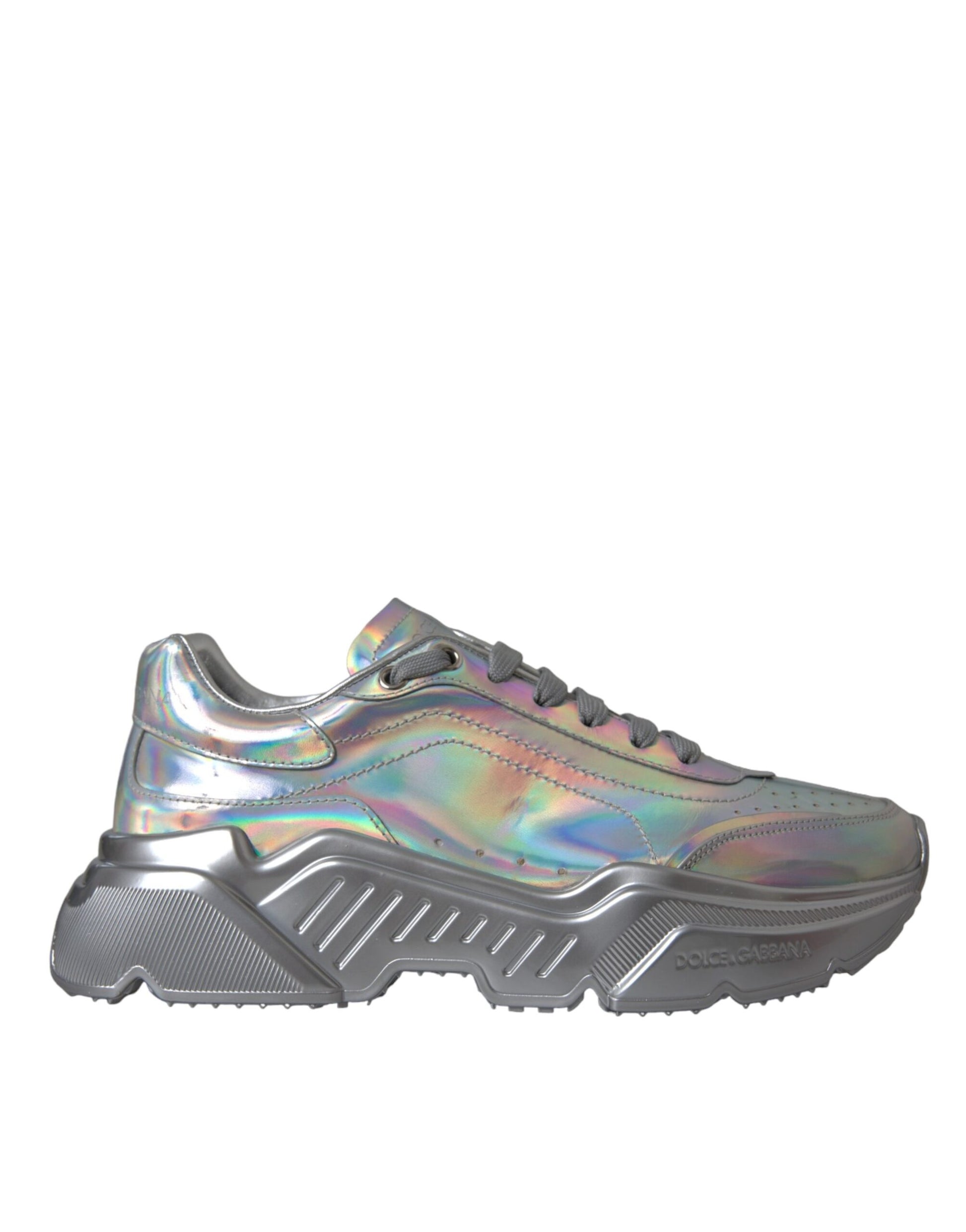 Dolce & Gabbana Silver Iridescent DAYMASTER Leather Sneakers Shoes by Dolce & Gabbana