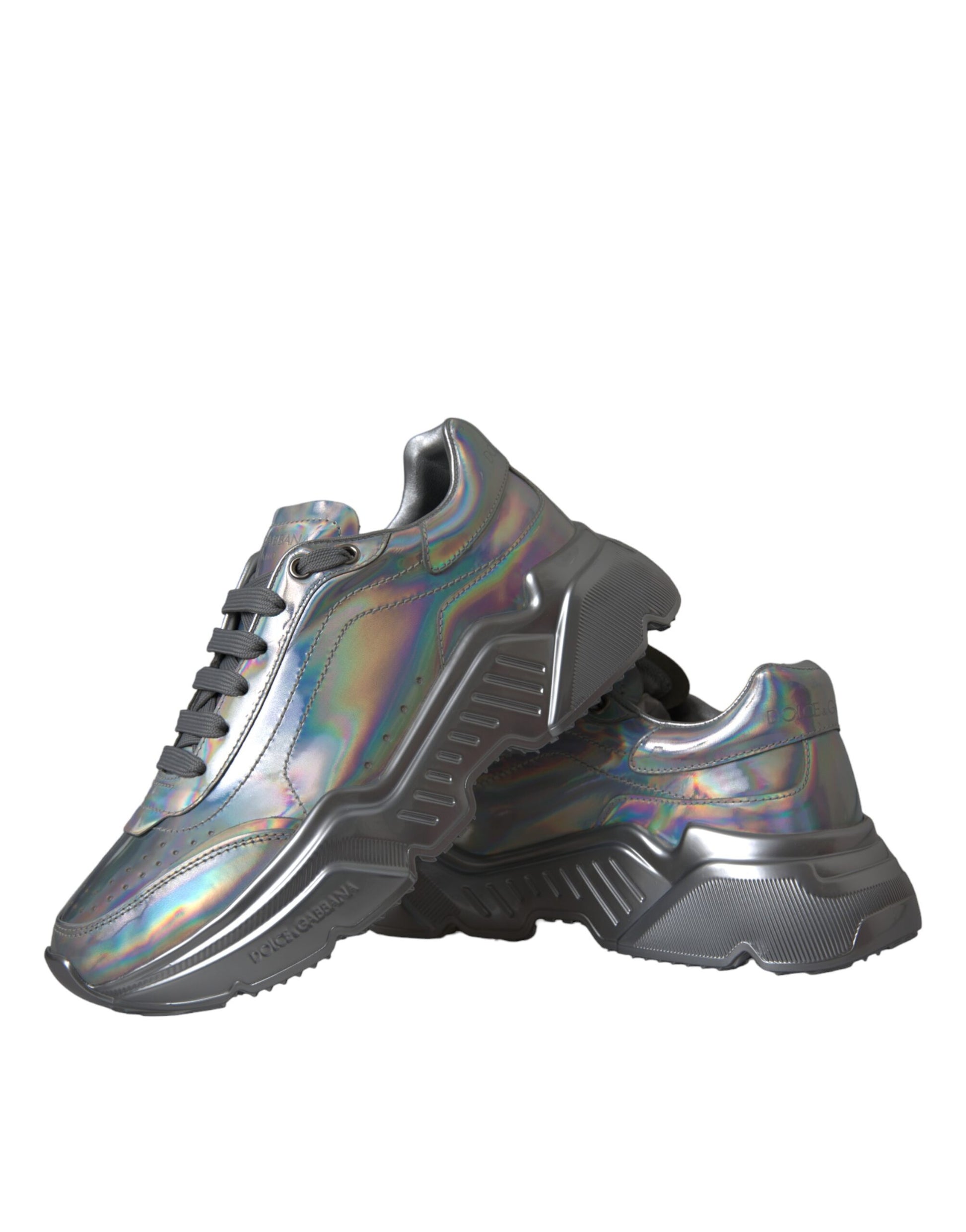 Dolce & Gabbana Silver Iridescent DAYMASTER Leather Sneakers Shoes by Dolce & Gabbana