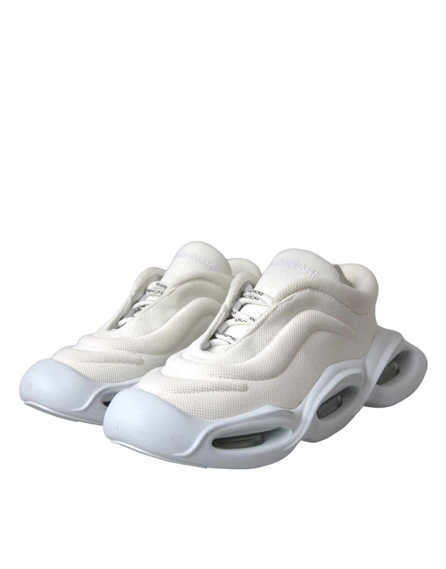 Dolce & Gabbana White Padded Fabric Wave Low Top Sneakers Shoes by Dolce & Gabbana