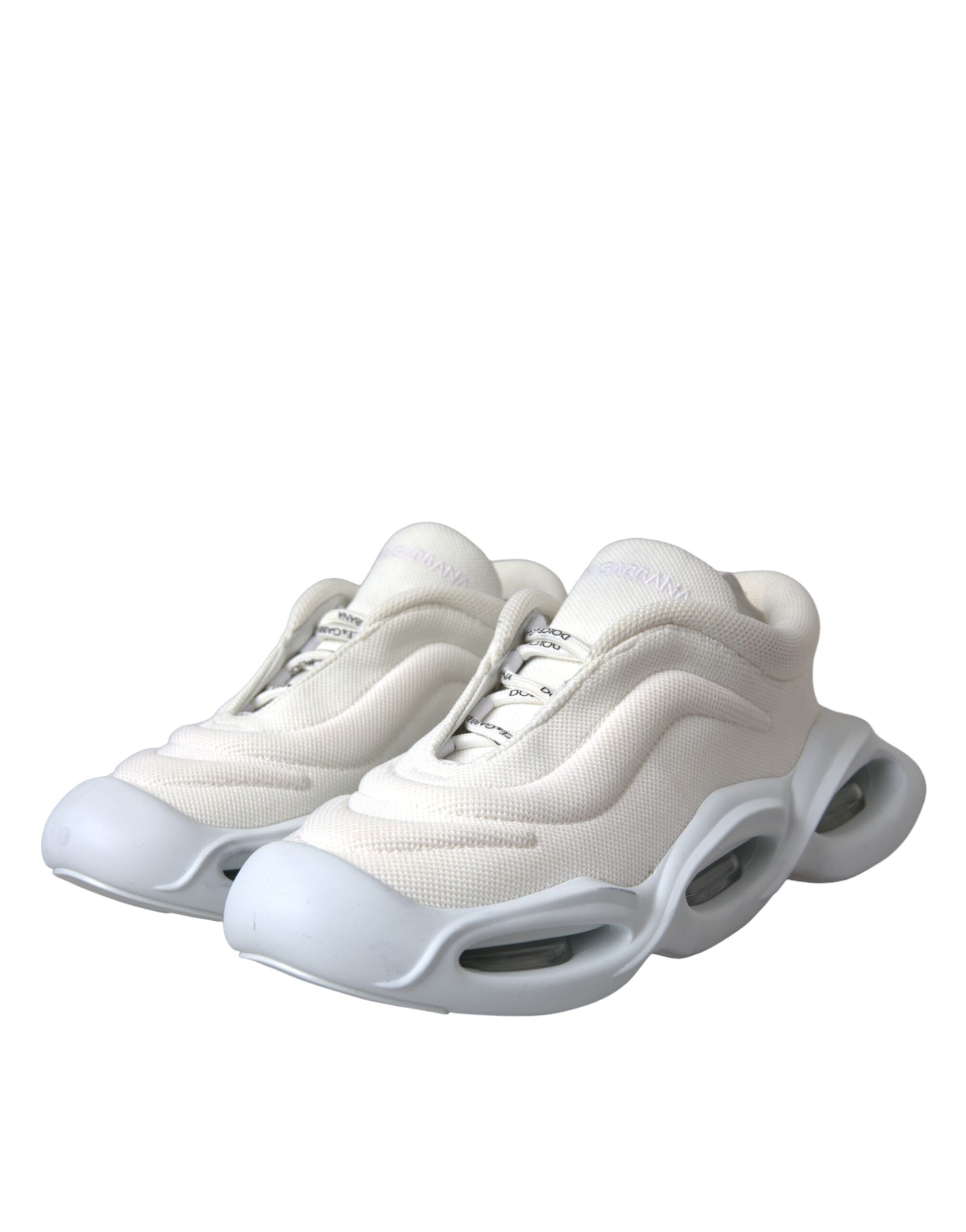 Dolce & Gabbana White Padded Fabric Wave Low Top Sneakers Shoes by Dolce & Gabbana