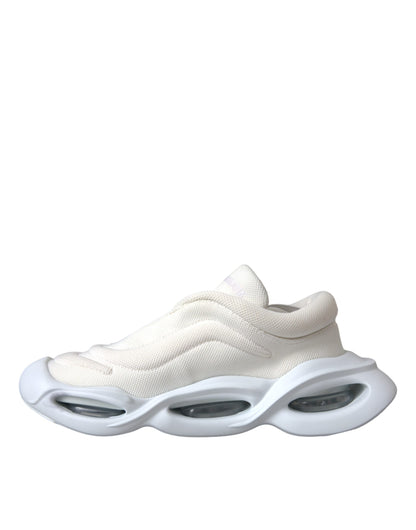 Dolce & Gabbana White Padded Fabric Wave Low Top Sneakers Shoes by Dolce & Gabbana