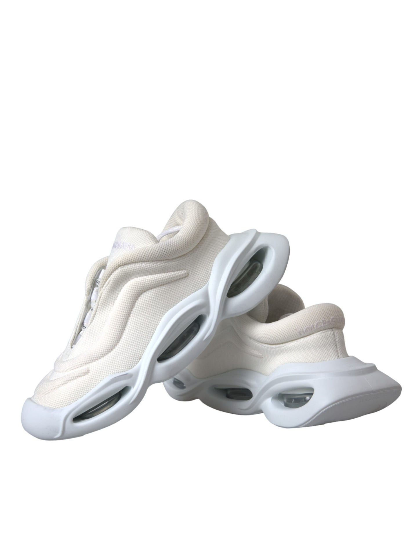 Dolce & Gabbana White Padded Fabric Wave Low Top Sneakers Shoes by Dolce & Gabbana