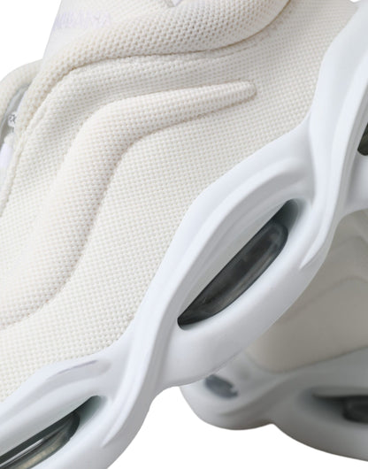 Dolce & Gabbana White Padded Fabric Wave Low Top Sneakers Shoes by Dolce & Gabbana