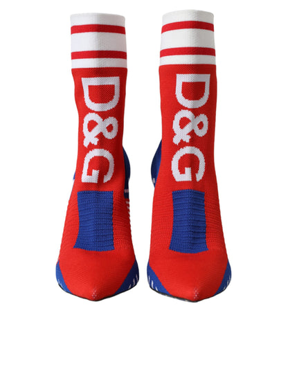 Bottes courtes extensibles rouges et bleues Dolce &amp; Gabbana style chaussettes avec logo