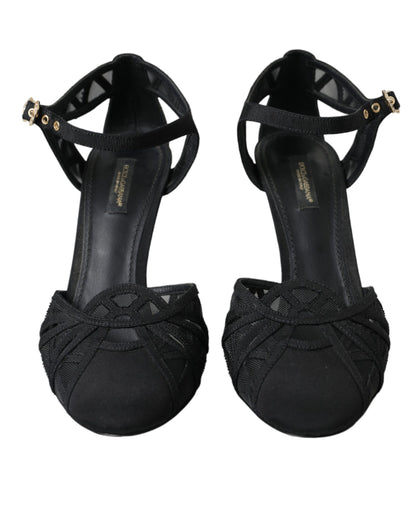 Sandales à talons et bride cheville en maille noire Dolce &amp; Gabbana