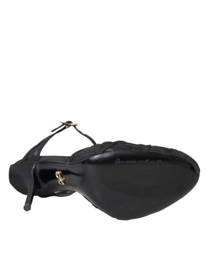 Sandales à talons et bride cheville en maille noire Dolce &amp; Gabbana