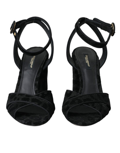 Sandales à talons en daim léopard noir Dolce &amp; Gabbana