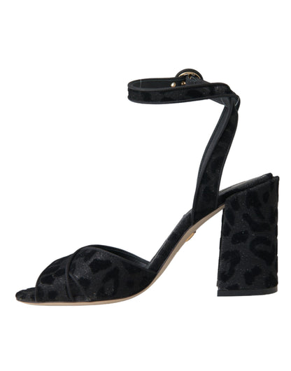Sandales à talons en daim léopard noir Dolce &amp; Gabbana