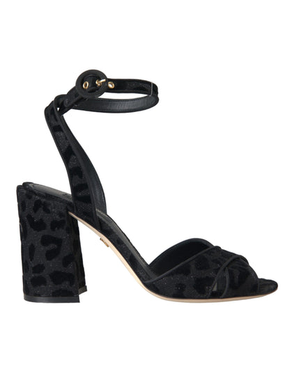 Sandales à talons en daim léopard noir Dolce &amp; Gabbana