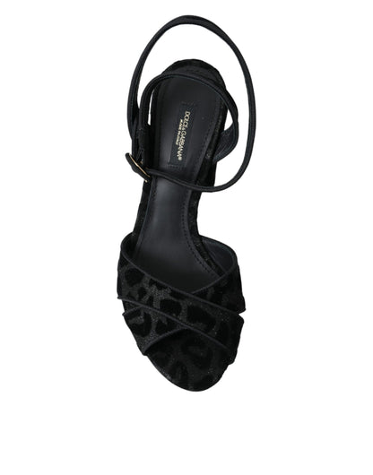 Sandales à talons en daim léopard noir Dolce &amp; Gabbana