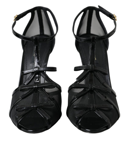 Sandales à talons et brides en T en maille noire Dolce &amp; Gabbana