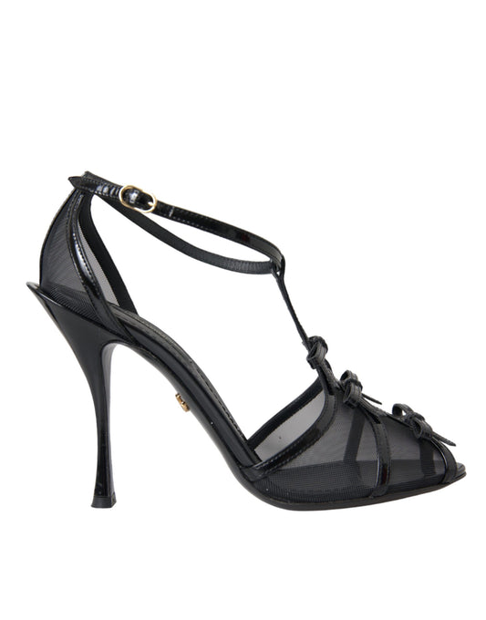 Sandales à talons et brides en T en maille noire Dolce &amp; Gabbana