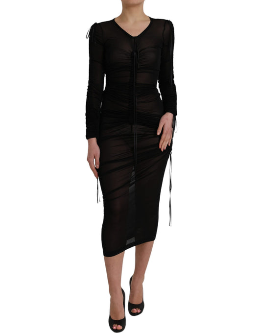 Dolce & Gabbana Black Sheer Bodycon Sheath Midi Dress by Dolce & Gabbana