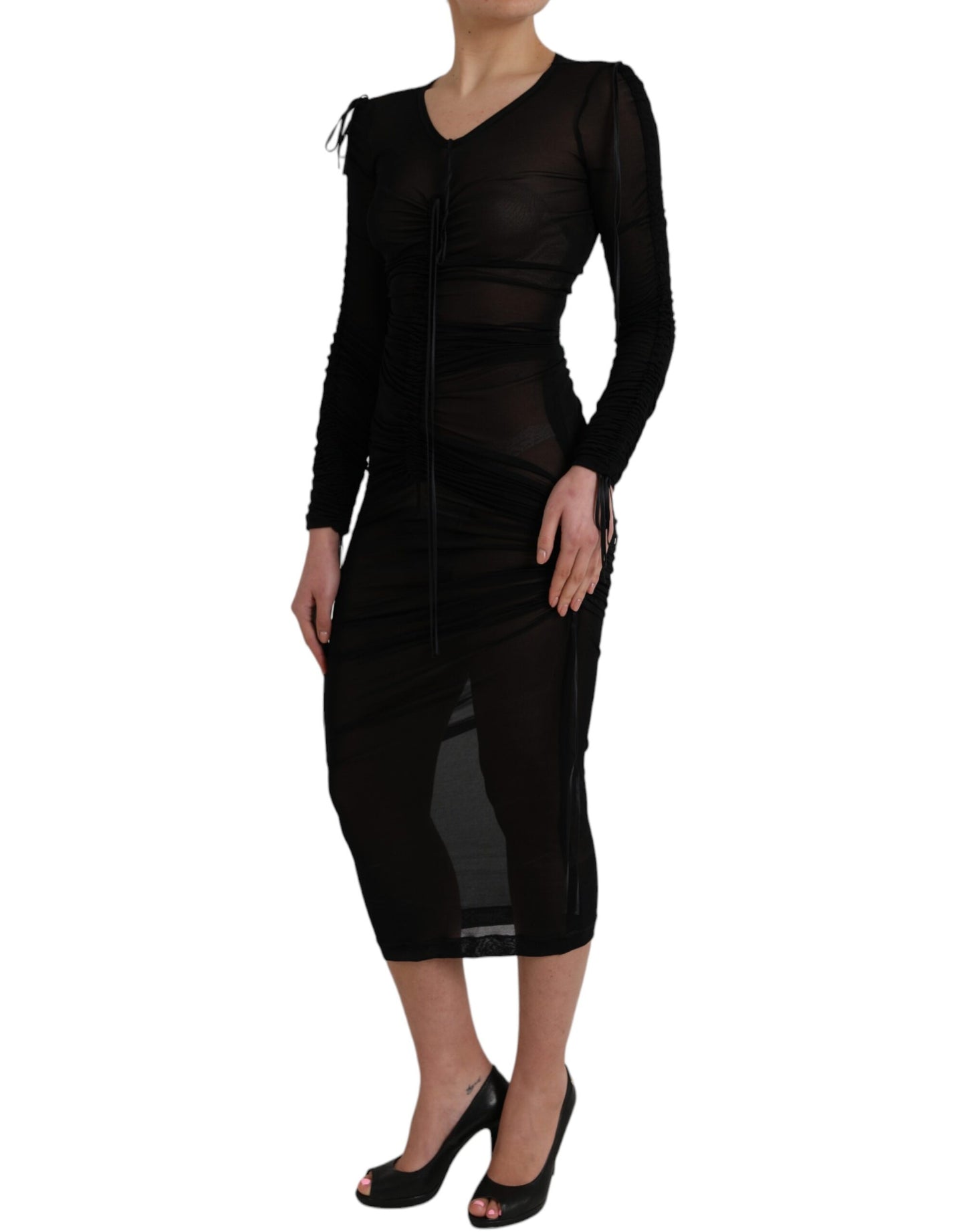 Dolce & Gabbana Black Sheer Bodycon Sheath Midi Dress by Dolce & Gabbana