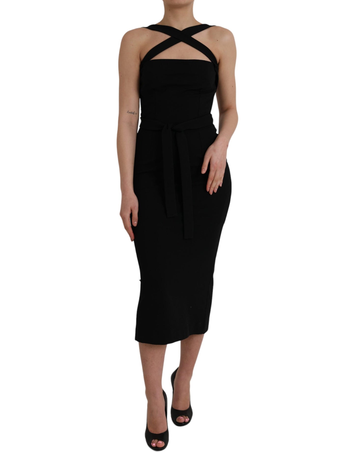 Dolce & Gabbana Black Sheath Halter Sleeveless Midi Dress by Dolce & Gabbana