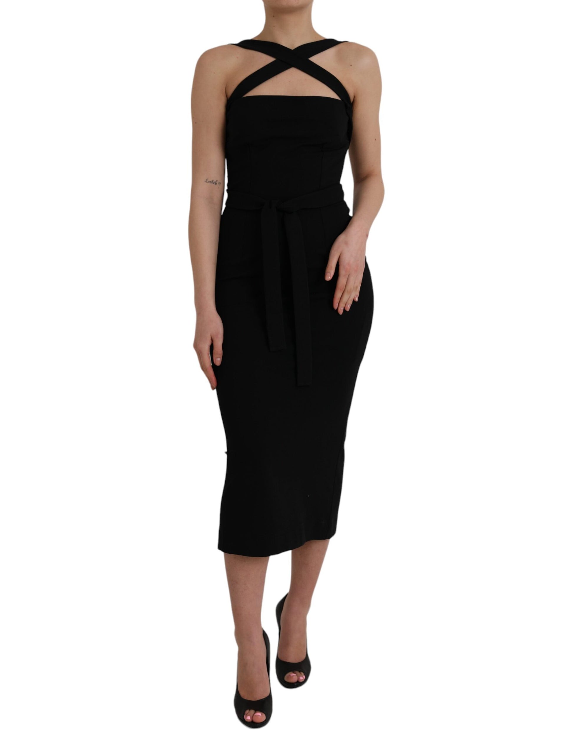 Dolce & Gabbana Black Sheath Halter Sleeveless Midi Dress by Dolce & Gabbana