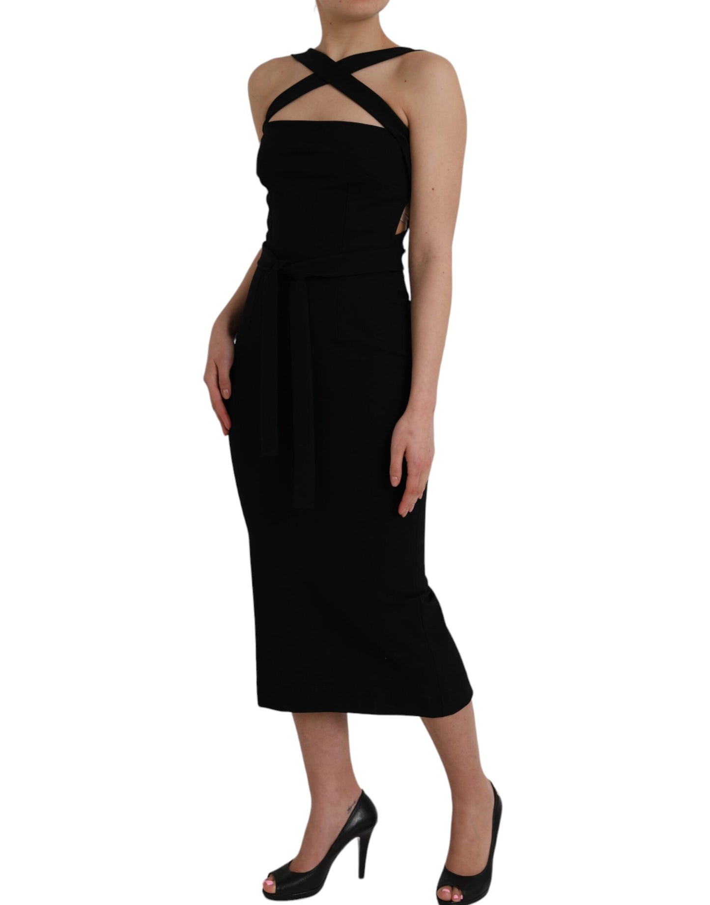 Dolce & Gabbana Black Sheath Halter Sleeveless Midi Dress by Dolce & Gabbana