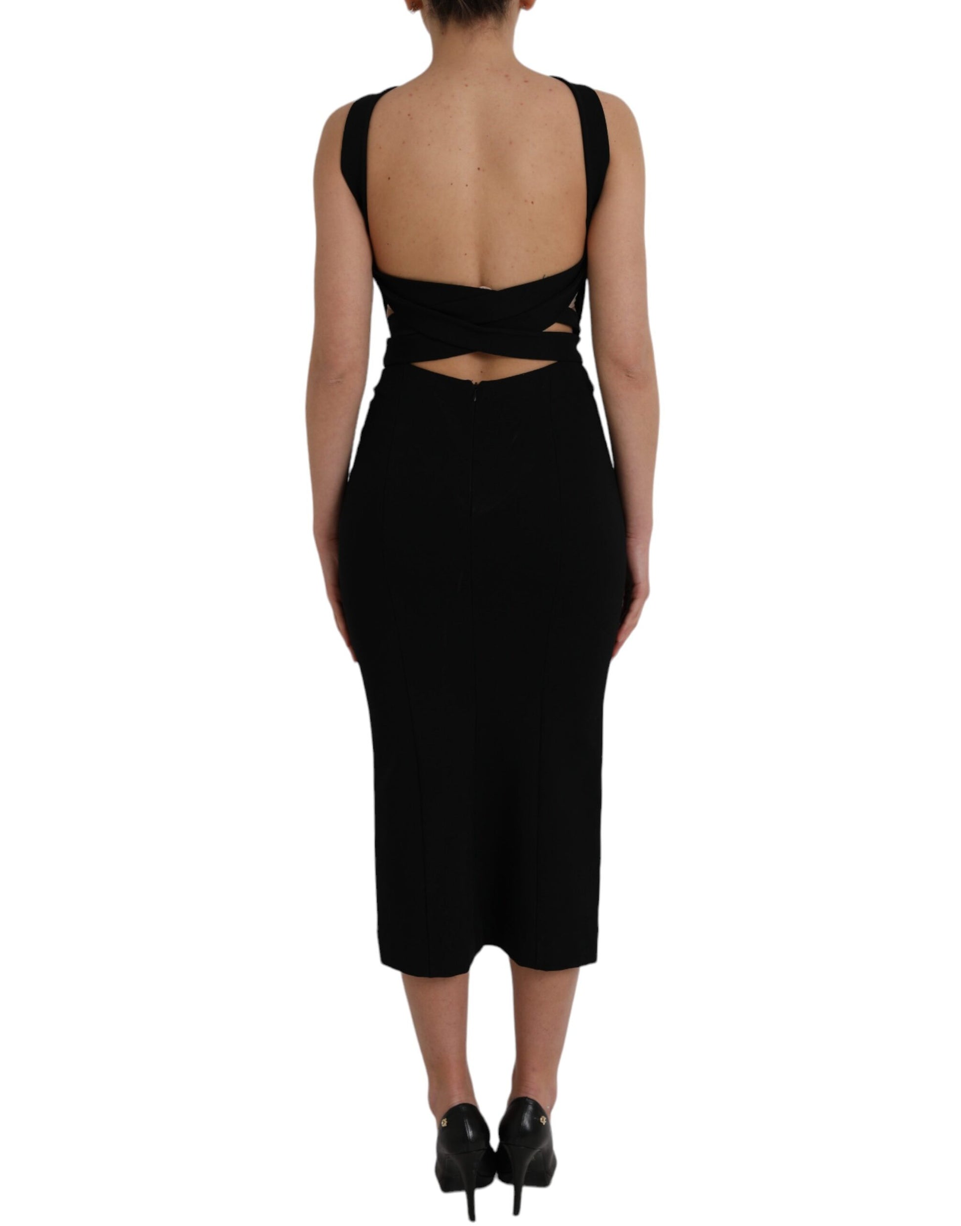 Dolce & Gabbana Black Sheath Halter Sleeveless Midi Dress by Dolce & Gabbana