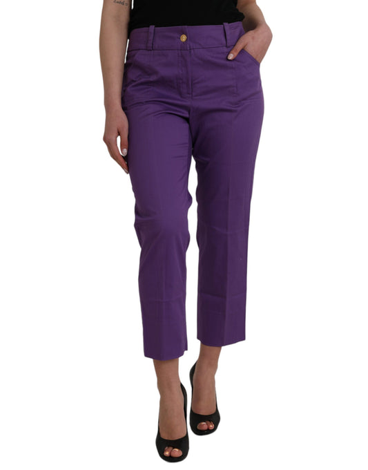 BENCIVENGA Purple Cotton MidWaist Straight Cropped Pants by BENCIVENGA