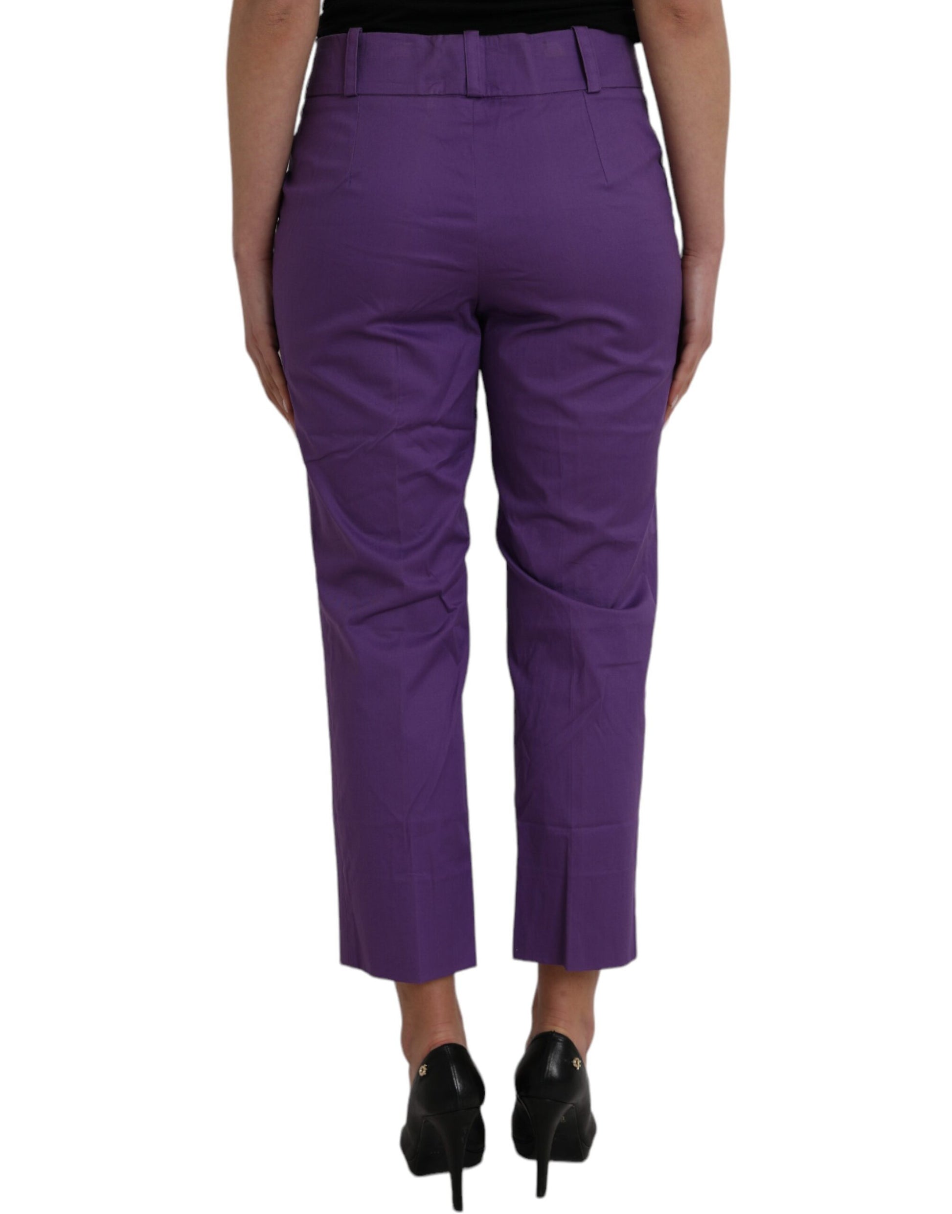 BENCIVENGA Purple Cotton MidWaist Straight Cropped Pants by BENCIVENGA