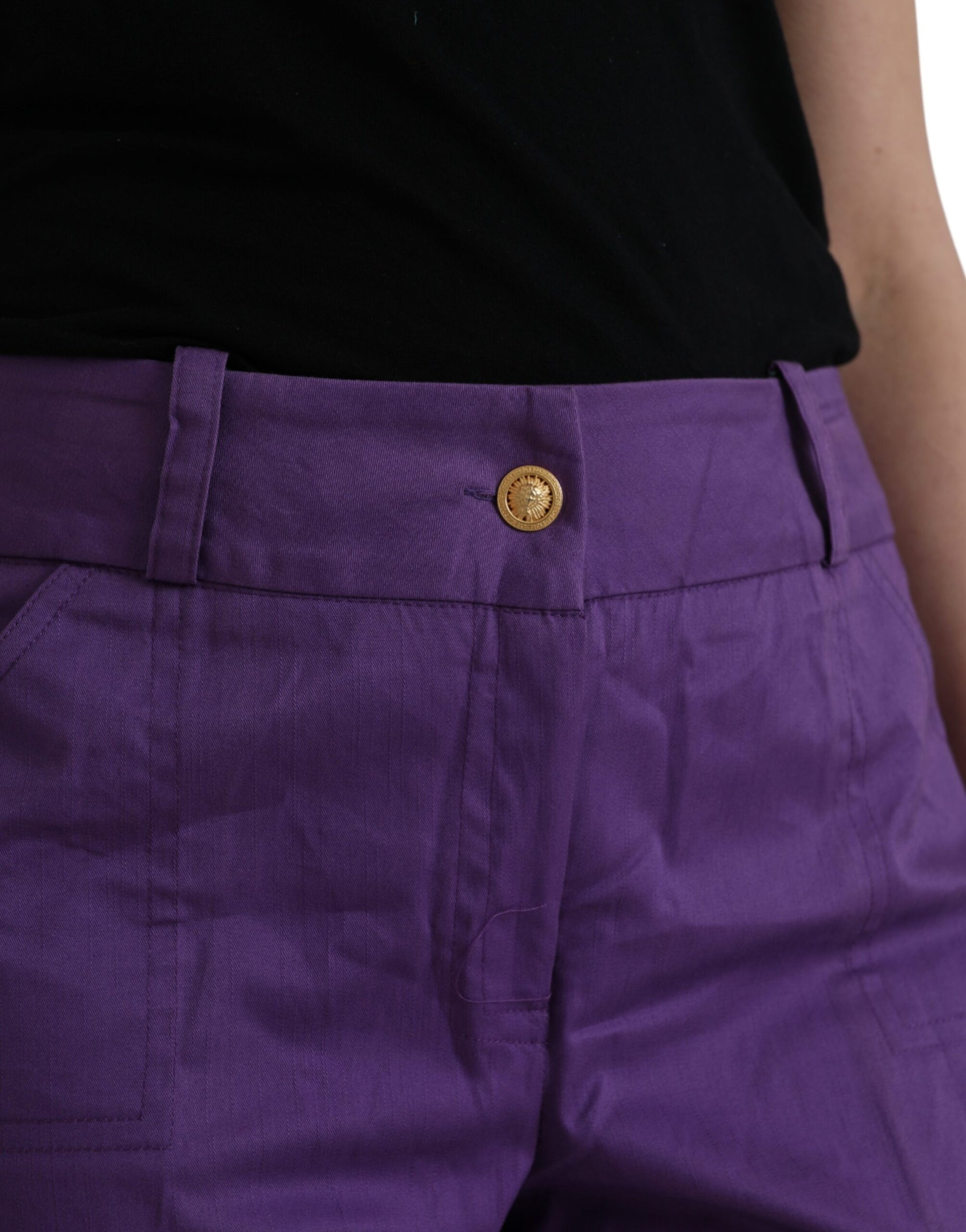 BENCIVENGA Purple Cotton MidWaist Straight Cropped Pants by BENCIVENGA