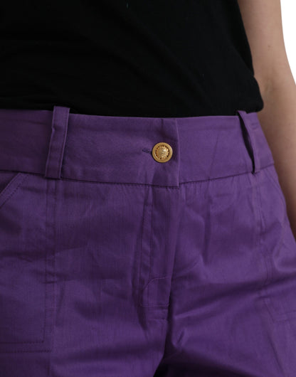 BENCIVENGA Purple Cotton MidWaist Straight Cropped Pants by BENCIVENGA
