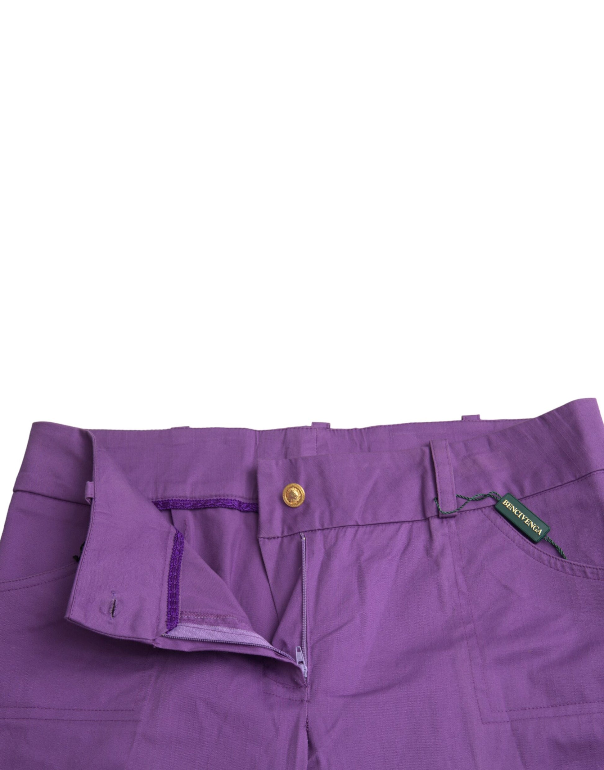 BENCIVENGA Purple Cotton MidWaist Straight Cropped Pants by BENCIVENGA
