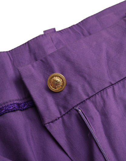 BENCIVENGA Purple Cotton MidWaist Straight Cropped Pants by BENCIVENGA