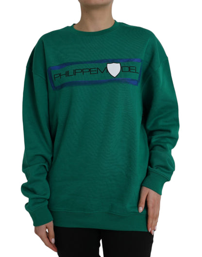Philippe Model Green Cotton Logo Print Long Sleeves Pullover Sweater by Philippe Model