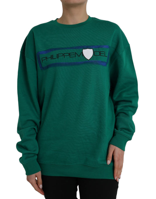 Philippe Model Green Cotton Logo Print Long Sleeves Pullover Sweater by Philippe Model