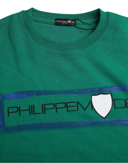 Philippe Model Green Cotton Logo Print Long Sleeves Pullover Sweater by Philippe Model