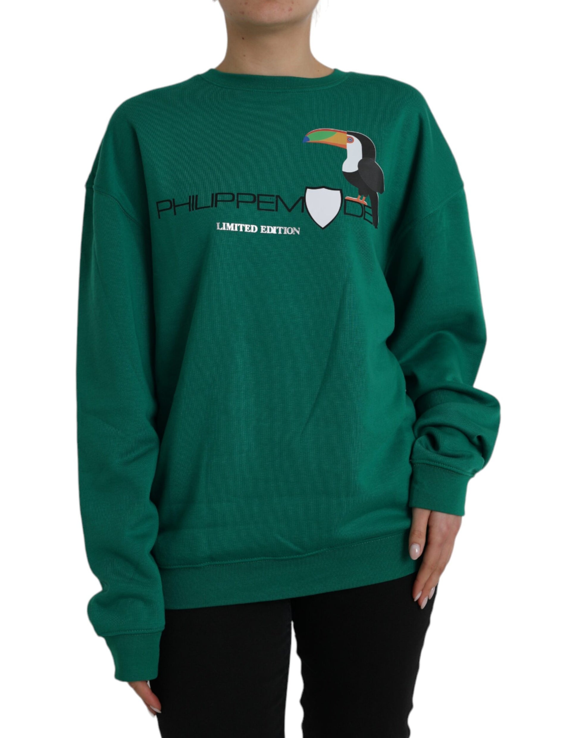 Philippe Model Green Cotton Logo Print Long Sleeves Pullover Sweater by Philippe Model