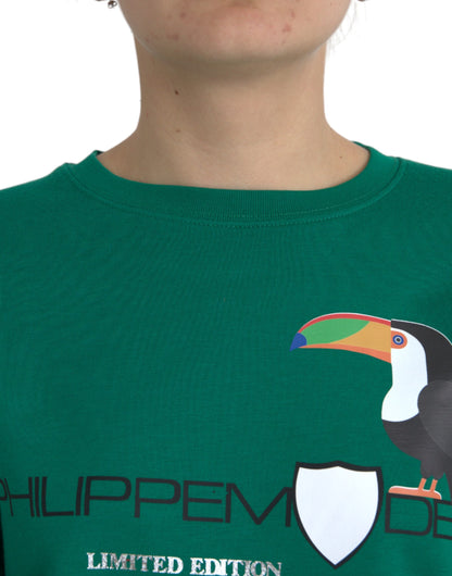Philippe Model Green Cotton Logo Print Long Sleeves Pullover Sweater by Philippe Model