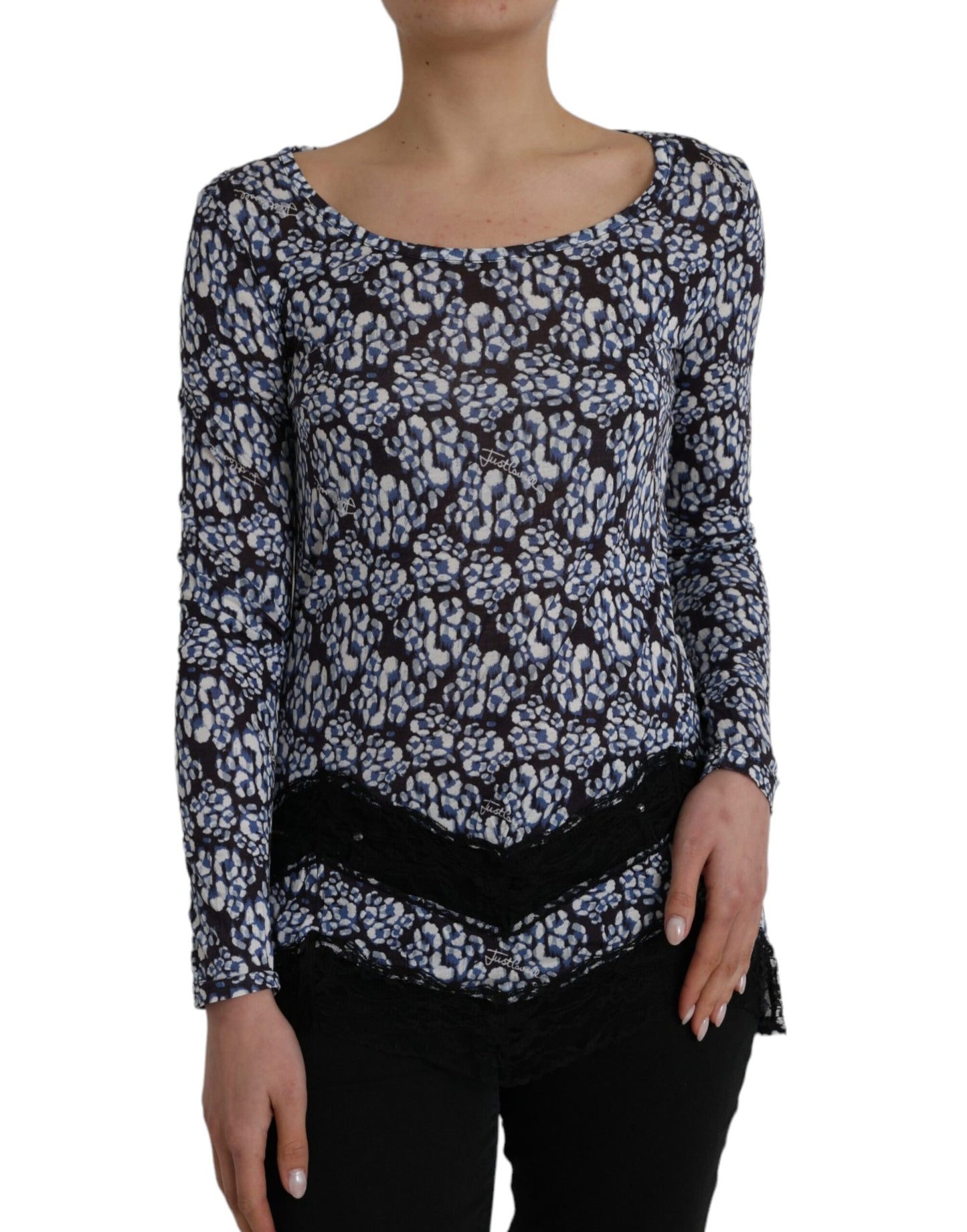 Just Cavalli Blue Floral Lace Long Sleeves Top Underwear Blouse by Just Cavalli