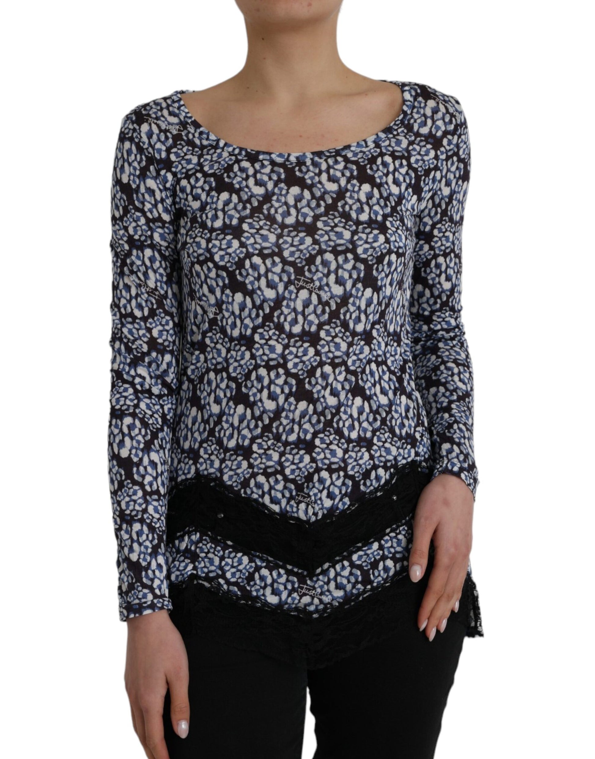 Just Cavalli Blue Floral Lace Long Sleeves Top Underwear Blouse by Just Cavalli