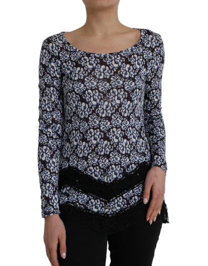 Just Cavalli Blue Floral Lace Long Sleeves Top Underwear Blouse by Just Cavalli