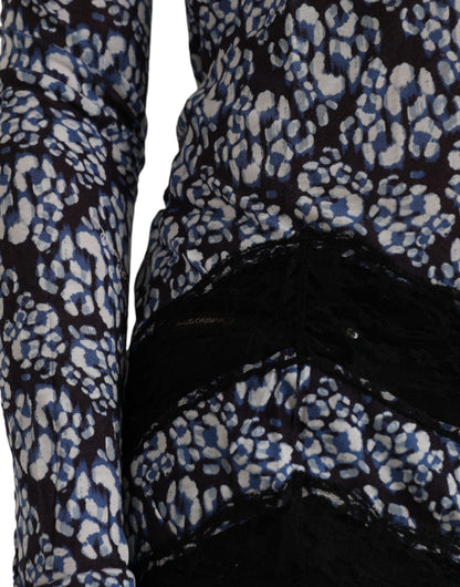 Just Cavalli Blue Floral Lace Long Sleeves Top Underwear Blouse by Just Cavalli