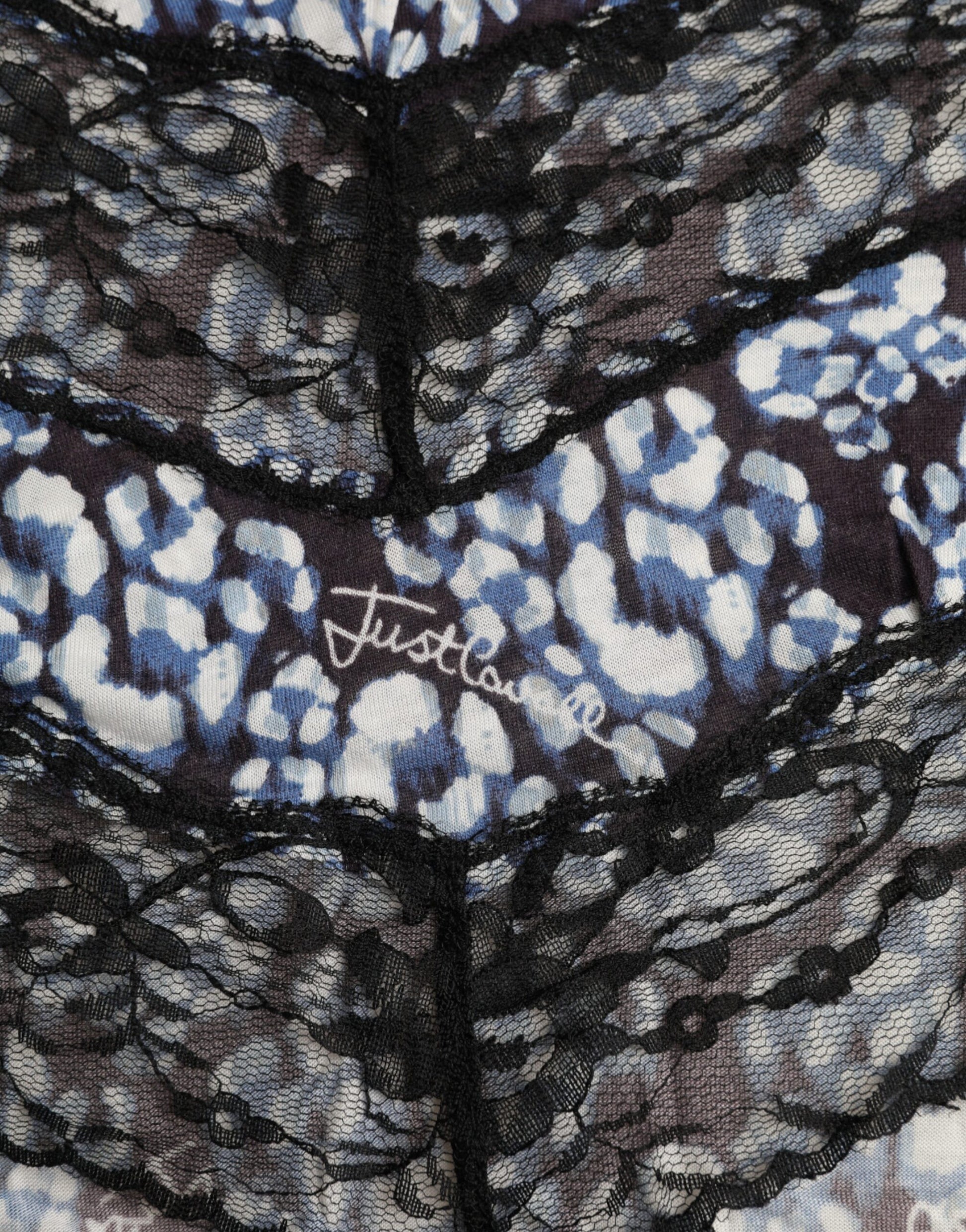 Just Cavalli Blue Floral Lace Long Sleeves Top Underwear Blouse by Just Cavalli