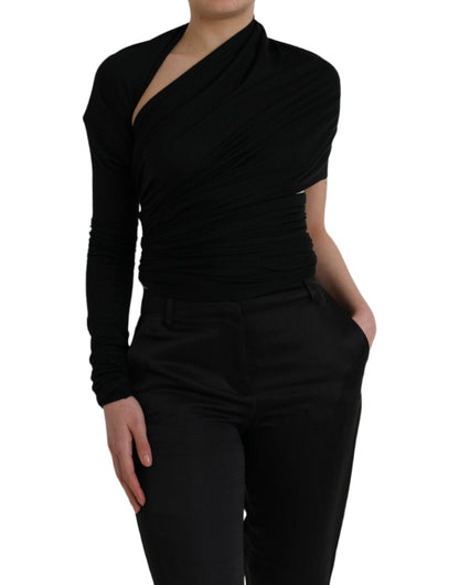 Dolce & Gabbana Black Wool Cutout Asymmetric Long Sleeve Top by Dolce & Gabbana