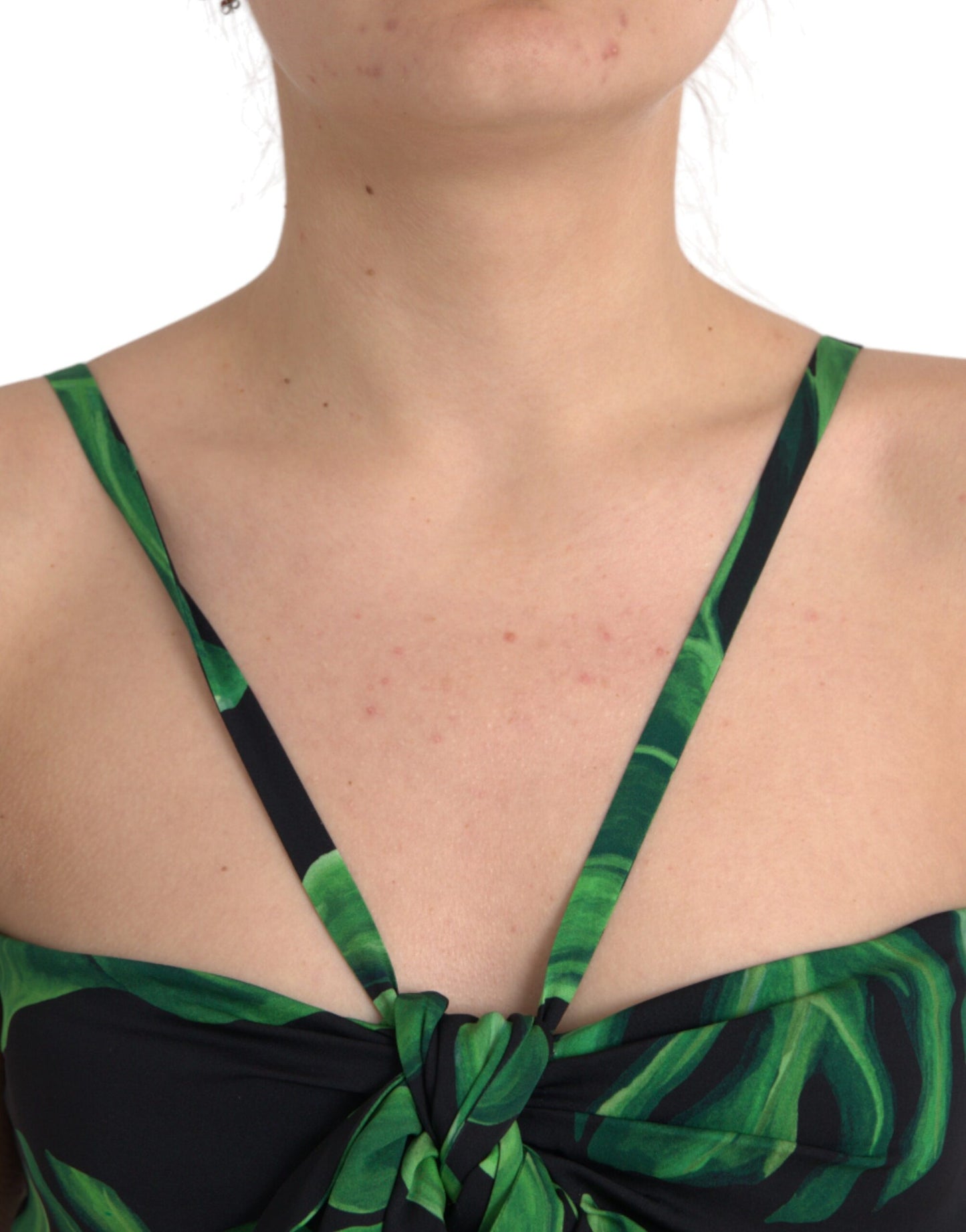 Dolce & Gabbana Black Green Leaf Silk Halter Cropped Top by Dolce & Gabbana