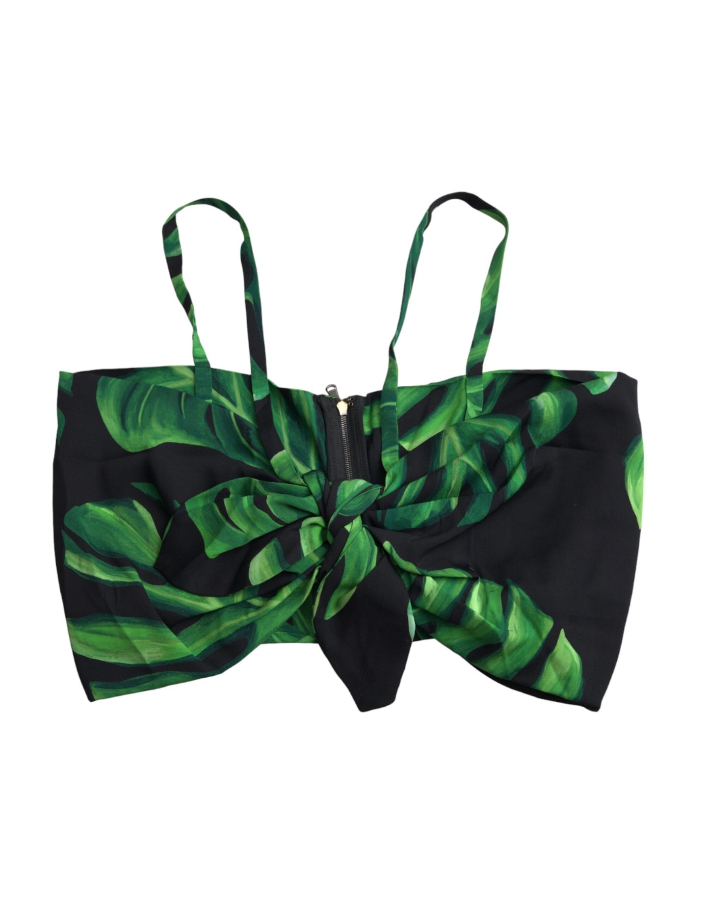 Dolce & Gabbana Black Green Leaf Silk Halter Cropped Top by Dolce & Gabbana