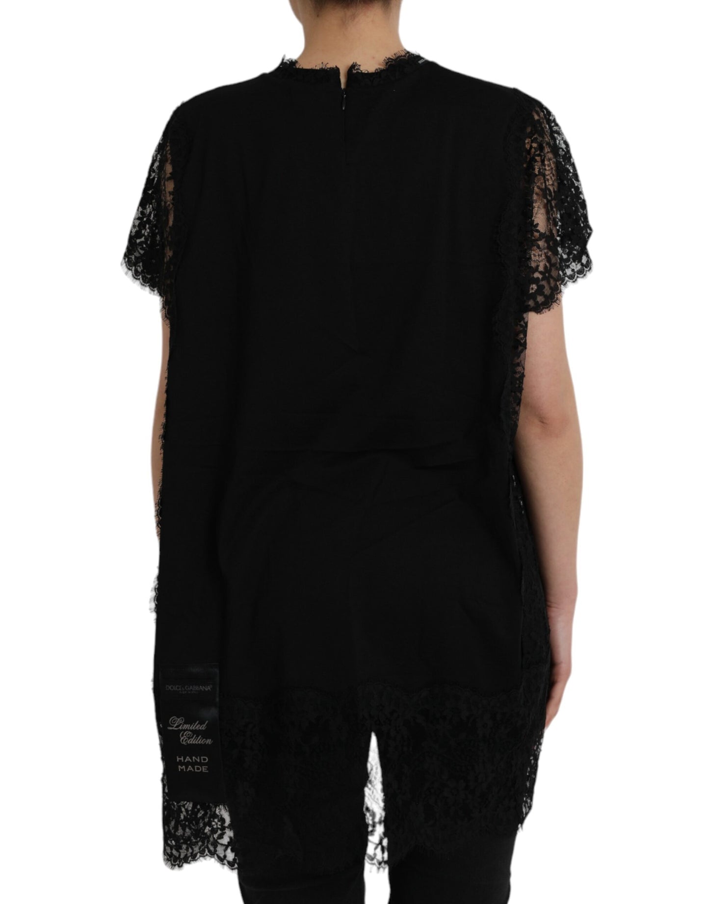 Dolce & Gabbana Black Sacred Heart Print Cotton Lace T-shirt by Dolce & Gabbana