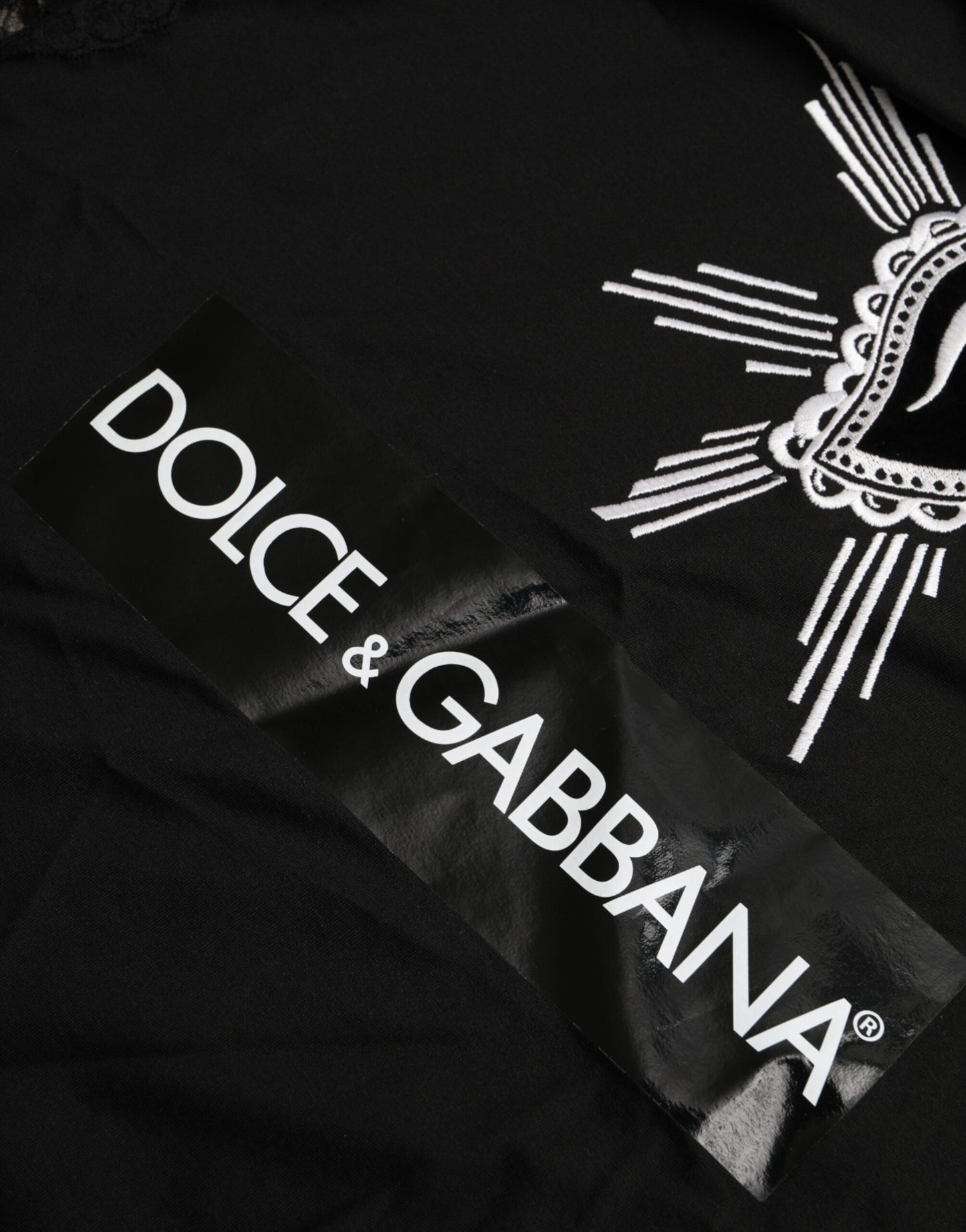 Dolce & Gabbana Black Sacred Heart Print Cotton Lace T-shirt by Dolce & Gabbana