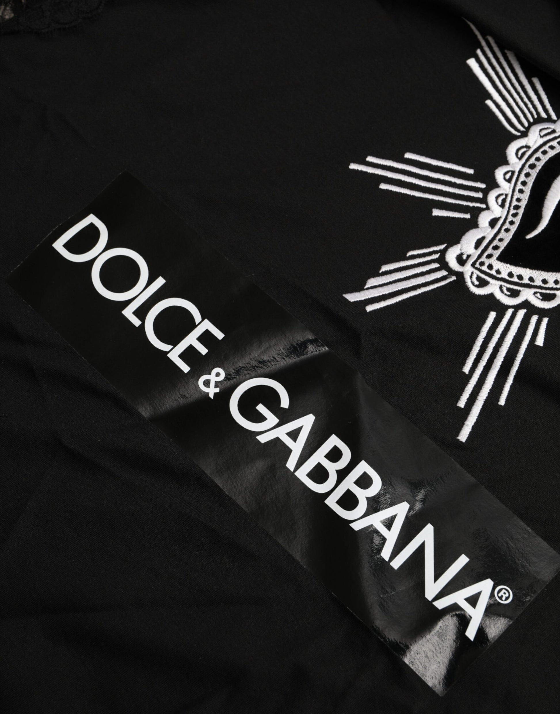 Dolce & Gabbana Black Sacred Heart Print Cotton Lace T-shirt by Dolce & Gabbana