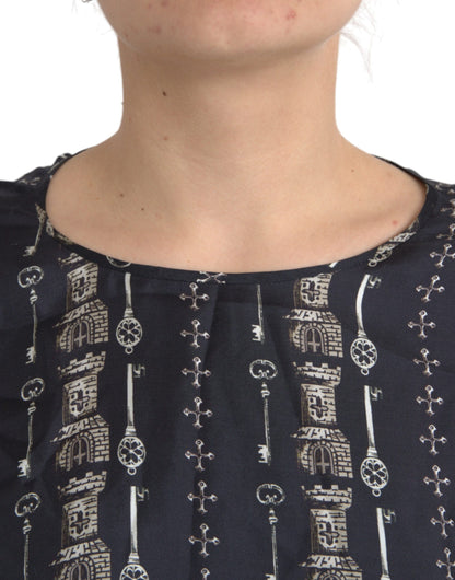 Dolce & Gabbana Black Key Castle Print Silk Blouse T-shirt by Dolce & Gabbana