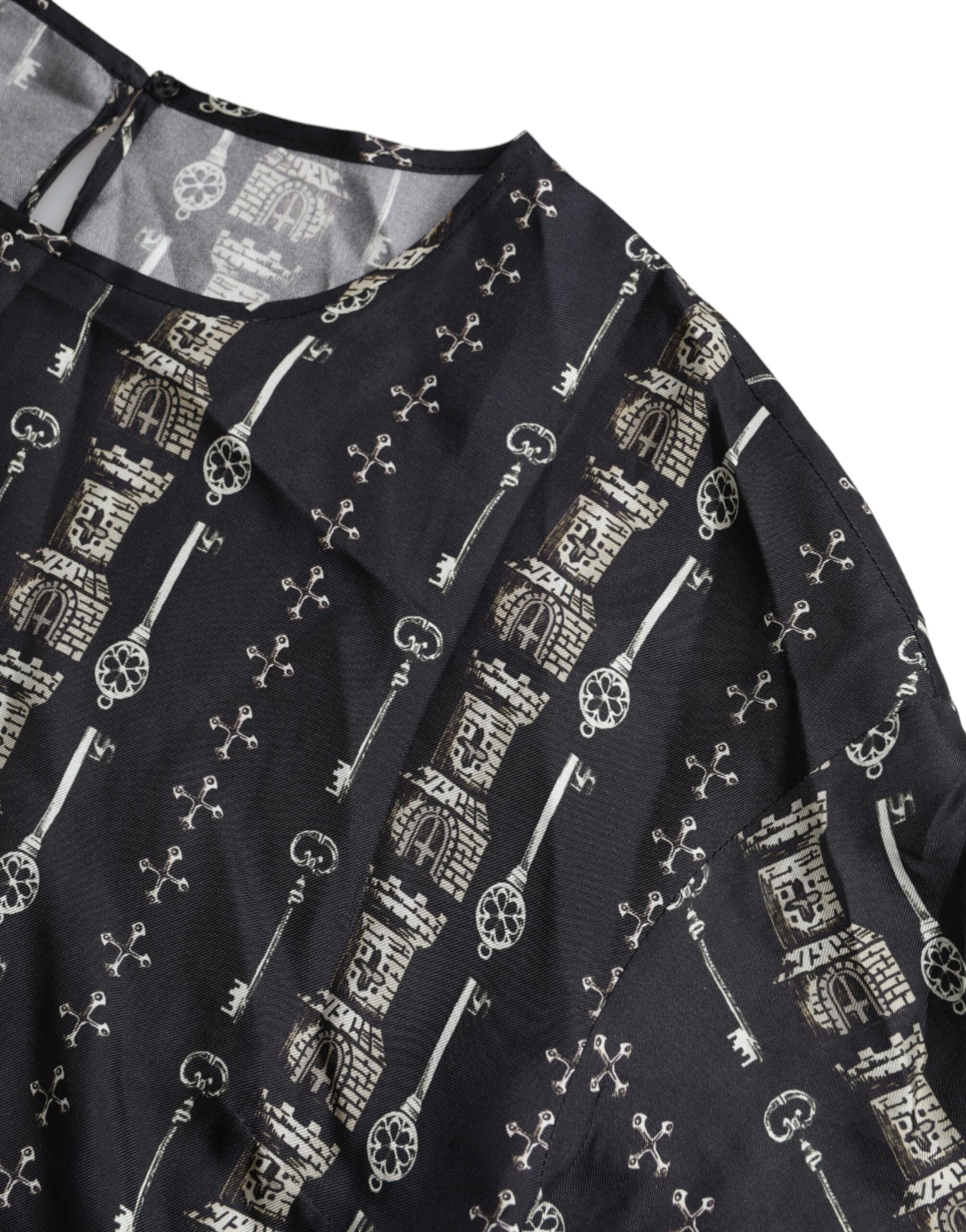 Dolce & Gabbana Black Key Castle Print Silk Blouse T-shirt by Dolce & Gabbana