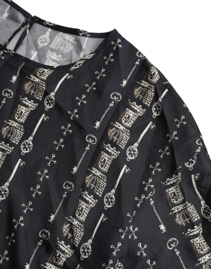 Dolce & Gabbana Black Key Castle Print Silk Blouse T-shirt by Dolce & Gabbana